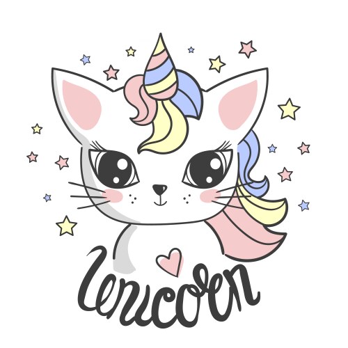Rainbow Kitten with Unicorn Horn Vector Image