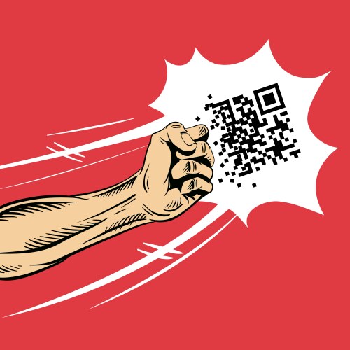 smashed the qr code with a blow of hand vector image