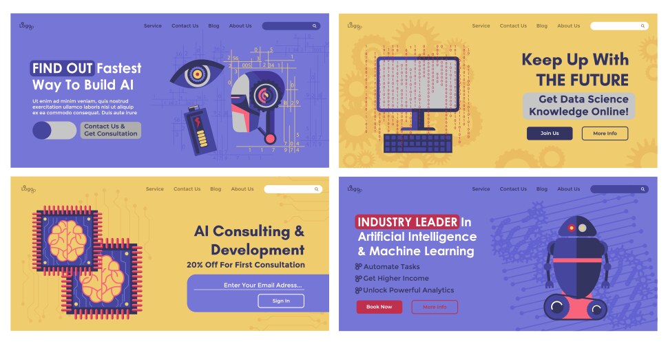 artificial intelligence service at web banner set vector