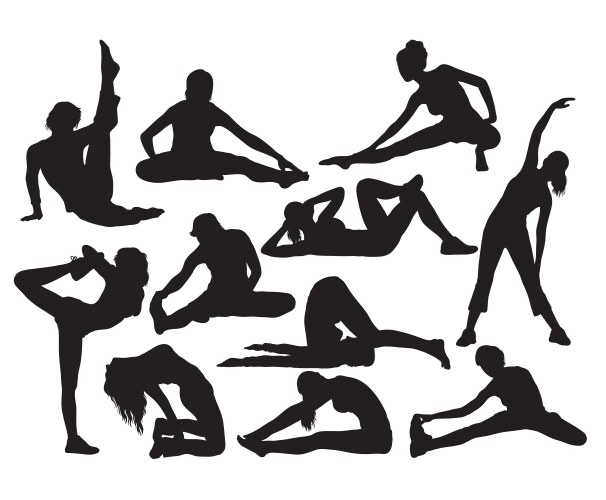 Fitness Silhouettes - Stretching & Exercise Vector Image