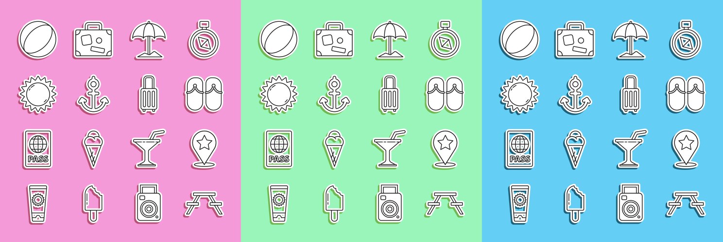 Set line picnic table with benches map pointer vector image