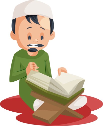 Cartoon muslim boy praying on prayer rug Vector Image