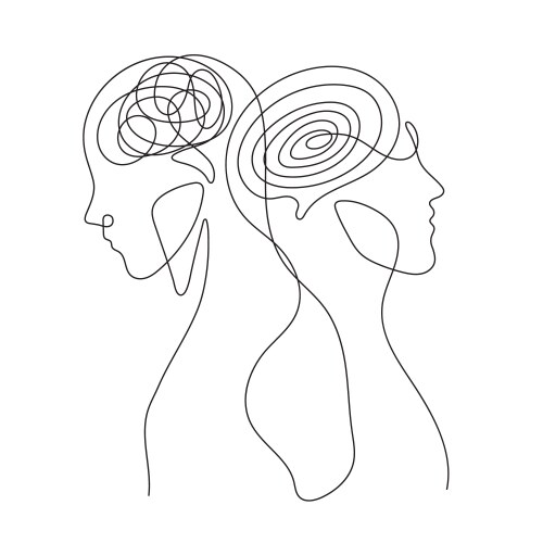 Dual Brains: Mental Health & Complexity Vector Image