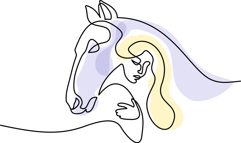 Horse and woman heads logo continuous one line vector image