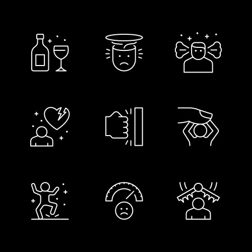 set line icons stress and depression vector image