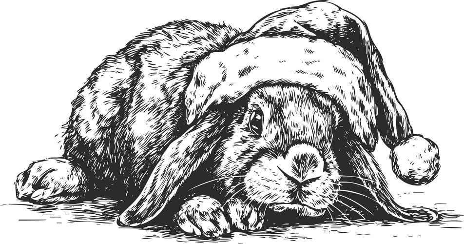 Charming Rabbit in Santa Hat Sketch Vector Image