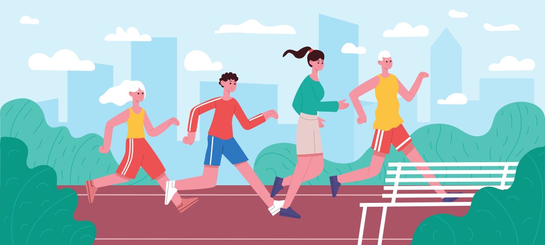 running family jogging dad mom and kids active vector