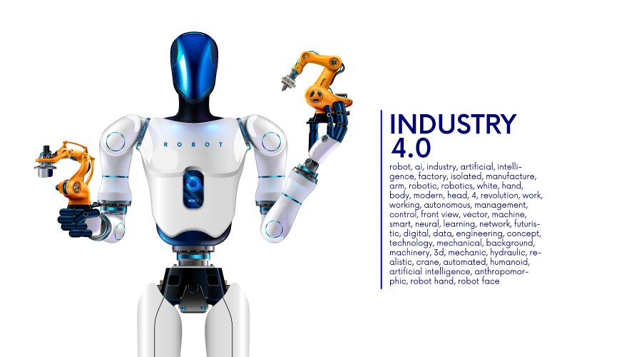 Ai management work robots on factory humanoid vector image
