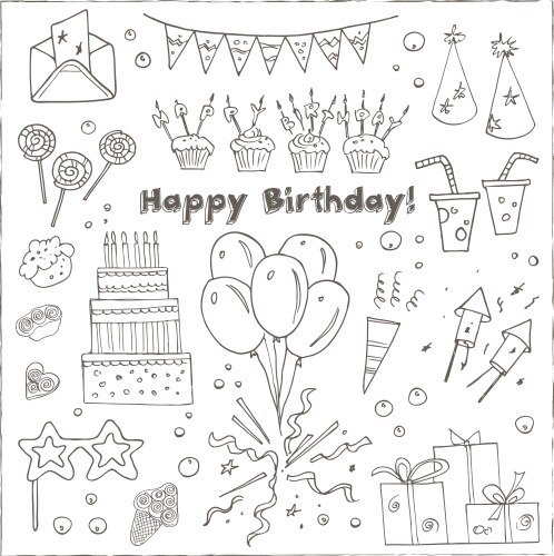 Birthday Party Doodle Elements Vector Image