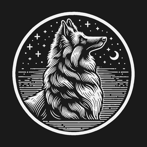 Vintage Black & White Wolf Emblem Vector Image
