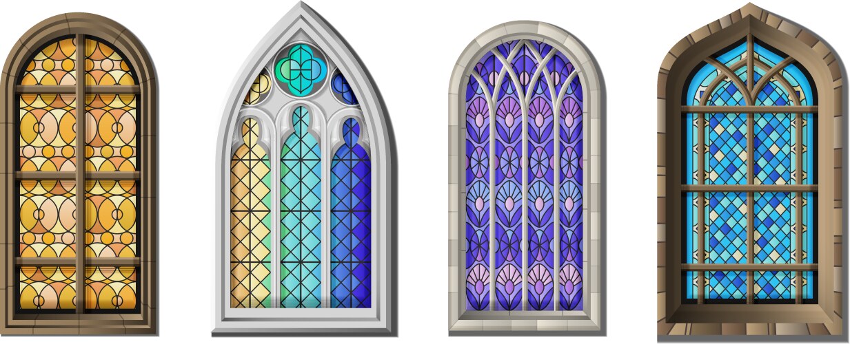 Stained glass windows on black background Vector Image