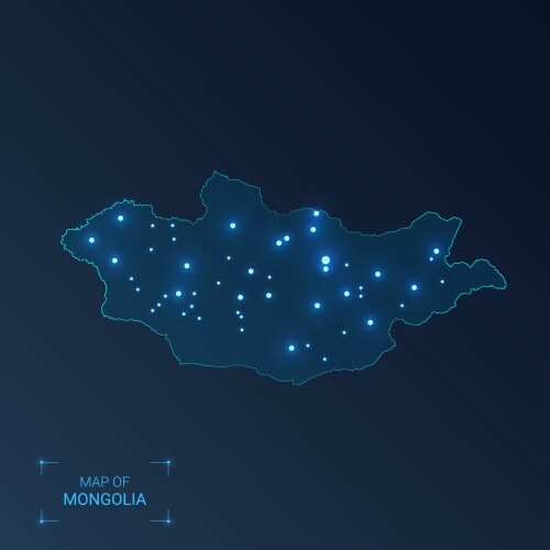 Mongolia map with cities luminous dots - neon vector image