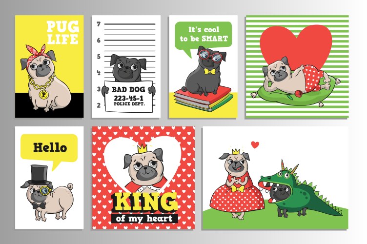 Cute Pug Printable Set vector image