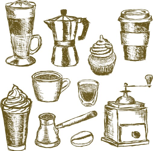 Hand-Drawn Coffee Sketches Vector Image