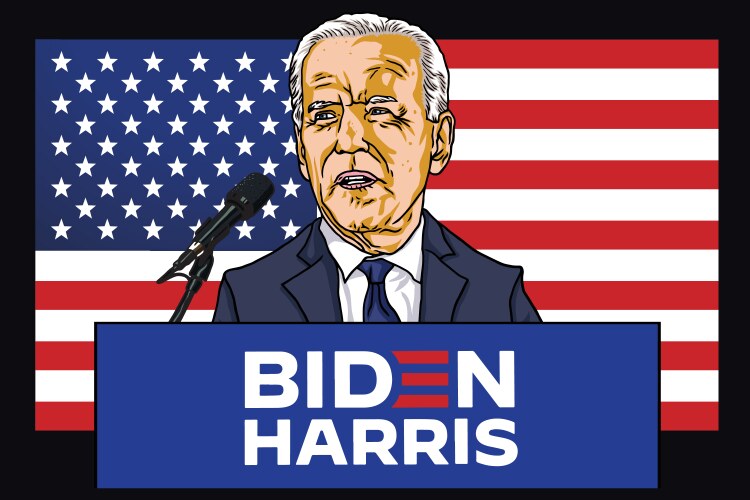 Joe Biden Campaign Speech with American Flag Vector Image