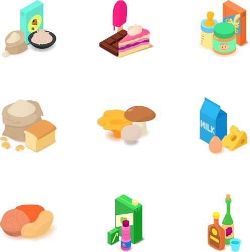 component food icons set isometric style vector