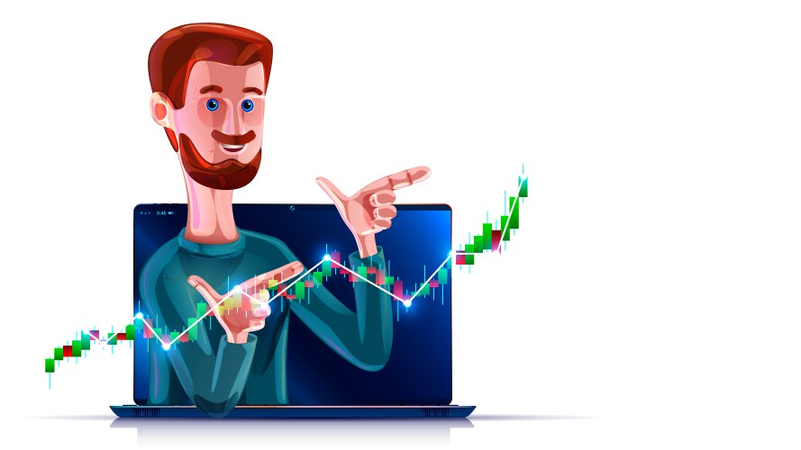 stock market trader on screen laptop show vector image