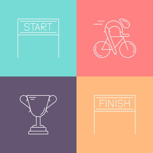 Set of 4 cycling race linear icons vector image