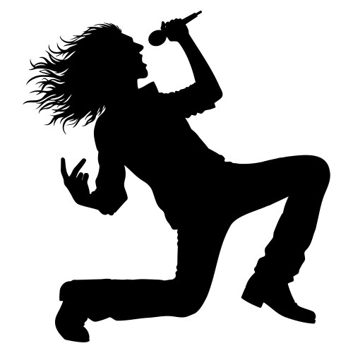 Man singing rock with a microphone silhouette vector image