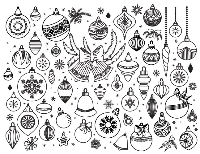 Christmas Balls & Bells Doodle Set Vector Image