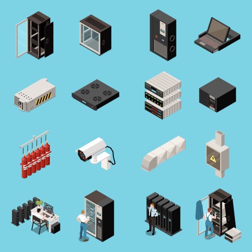 Datacenter isometric icon set vector image