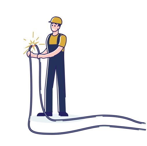 Electrician man holding electric cable vector image