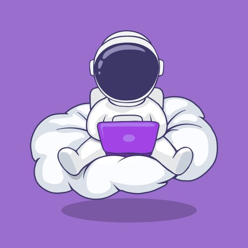 astronaut playing on computer at the cloud vector