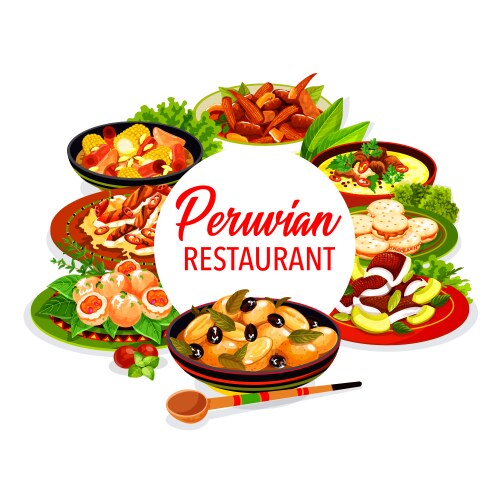 Peruvian cuisine menu fish meat vegetable food Vector Image
