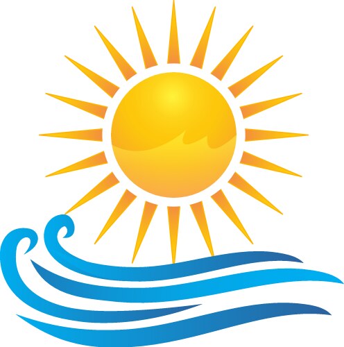 Sun and water waves design elements Royalty Free Vector