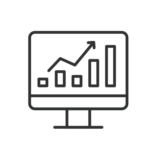 Graph on pc icon in line design computer vector image