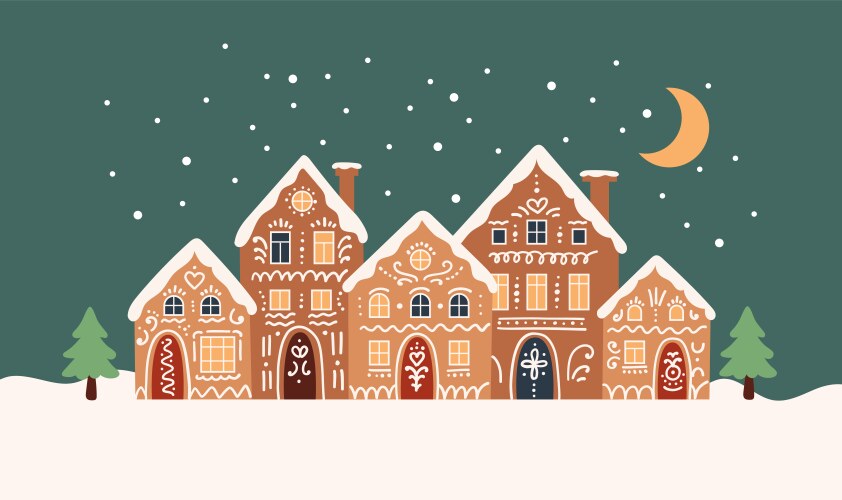 gingerbread houses christmas scene cute vector image