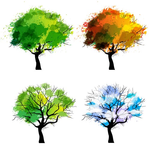 Cartoon tree seasons set on a nature landscape Vector Image