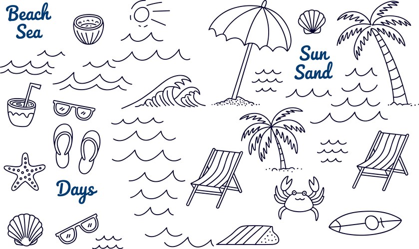Hand Drawn Beach Elements Vector Image