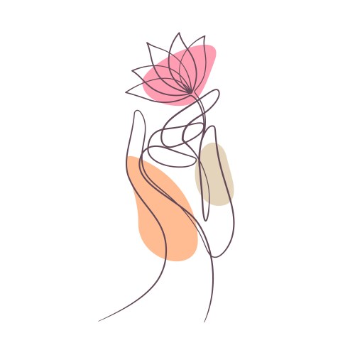 Hand holding lotus water lily in continuous line Vector Image