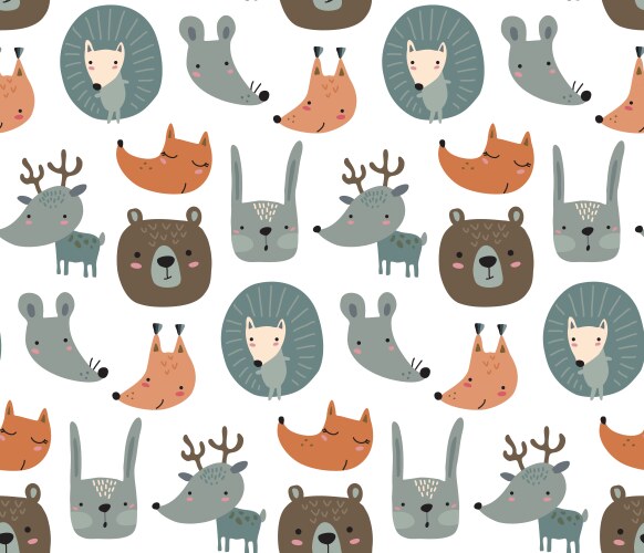 Seamless pattern with cute animal faces vector image