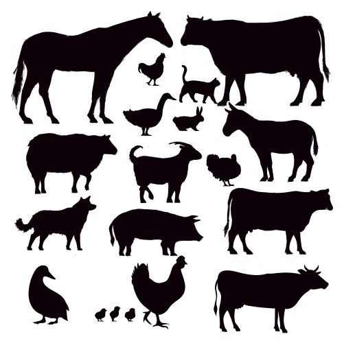 Farm Animal Silhouettes Collection Vector Image