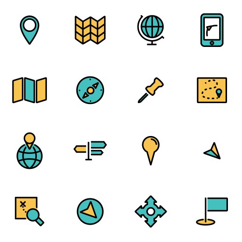 Modern Line Icon Set - Map &amp; Location Vector Image