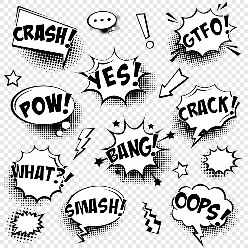 Comic speech bubbles with halftone shadow and text vector image