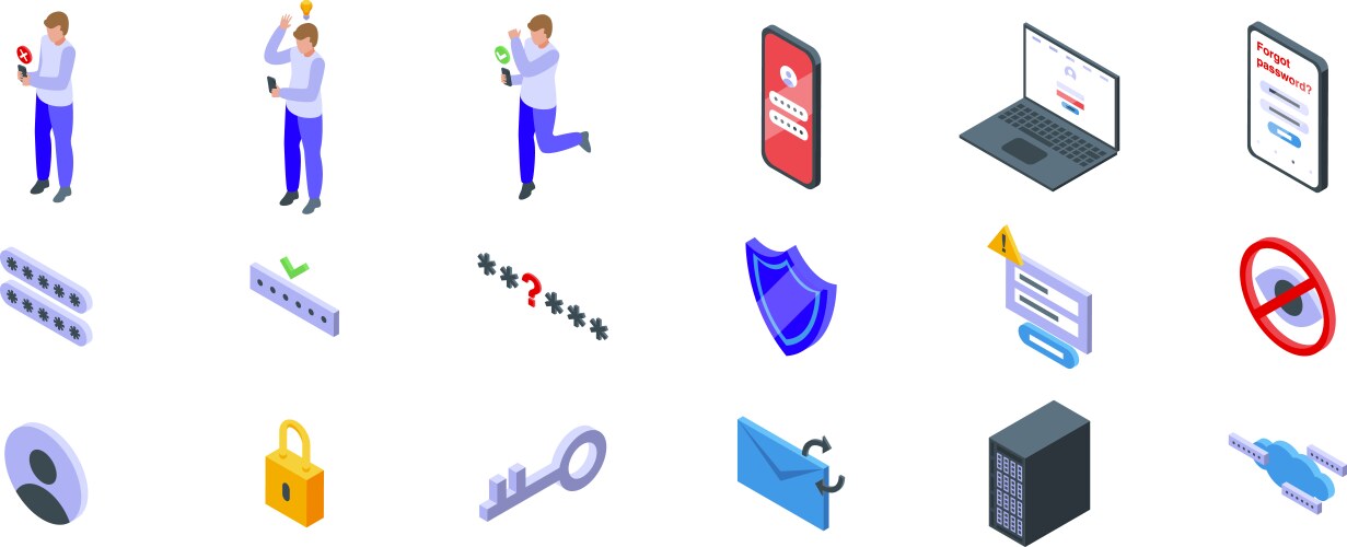 Forgot password icons set programmers trying vector image