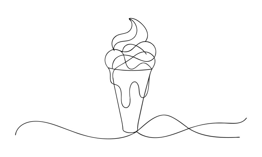 Ice cream in waffle cone one line continuous Vector Image