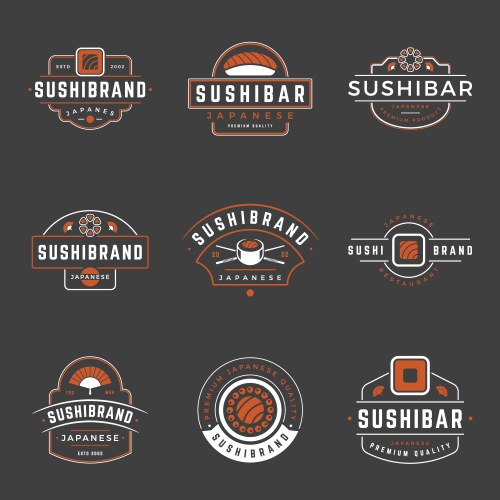 Sushi shop logos templates set objects Vector Image