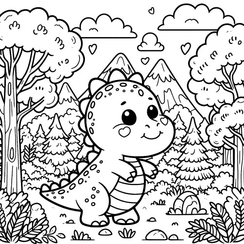 Cartoon dragon in the forest children coloring vector image