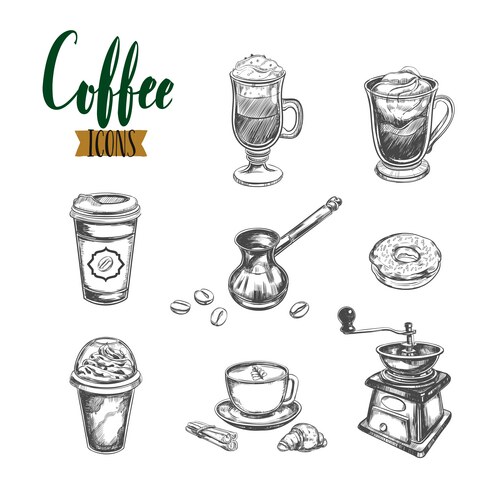 Hand Drawn Coffee Sketch Icons Vector Image
