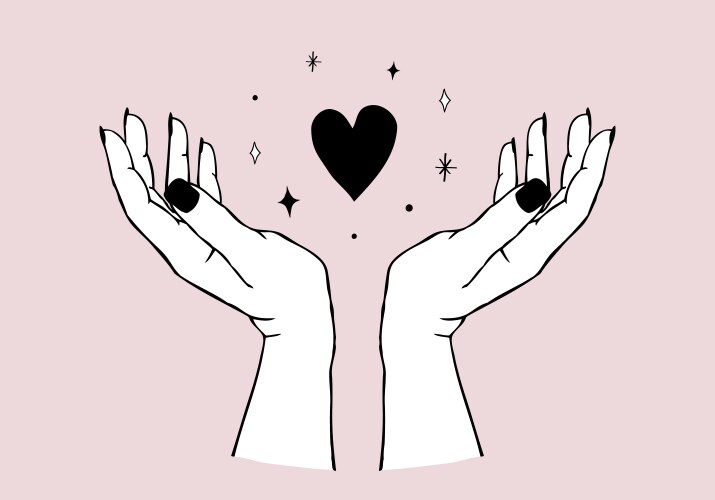 Modern Hands with Heart - Minimalist Vector Image