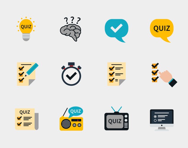 raffle prizes and quiz flat icons vector