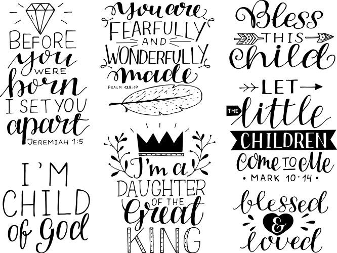 7 hand-lettering motivational bible quotes vector image