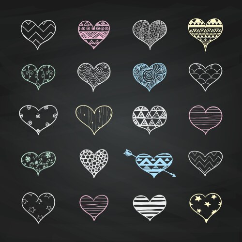 chalk drawing heart shapes with doodle vector image