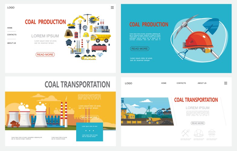 Coal mining industry set flat Royalty Free Vector Image