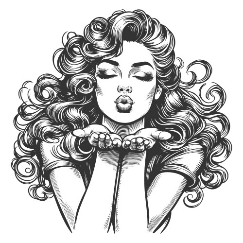 Glamorous Kiss - Engraving Style Vector Image