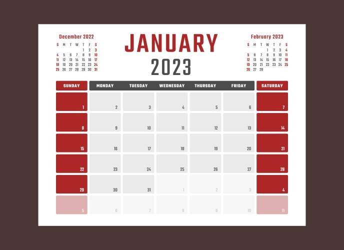 calendar for january 2023 starts sunday vector image